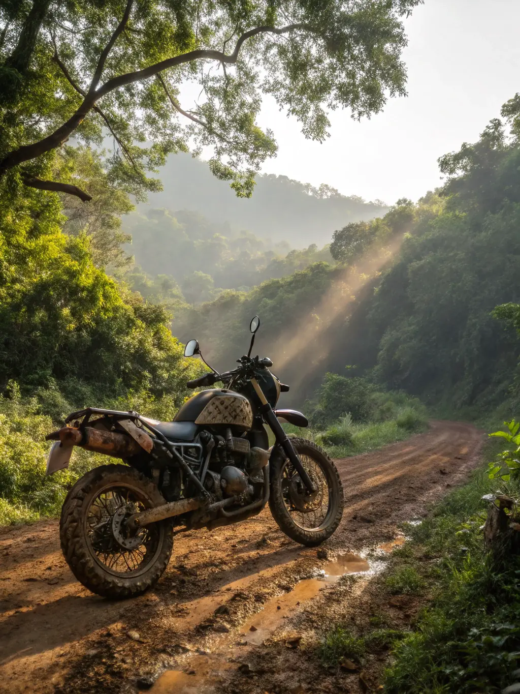 A quad biker navigating a challenging off-road trail during a guided tour, showcasing the adventure and excitement of exploring the natural terrain.