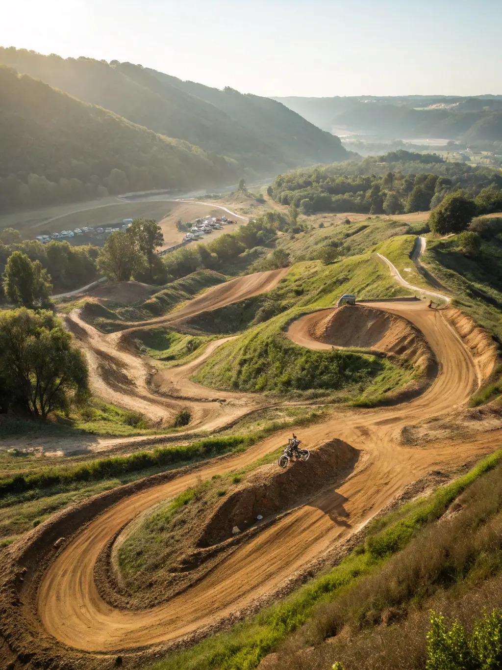 A wide shot of the quad biking training facilities, showcasing various obstacles and terrains, with instructors guiding participants through different exercises at ASSOC QUAD CLUB STEPHANOIS.