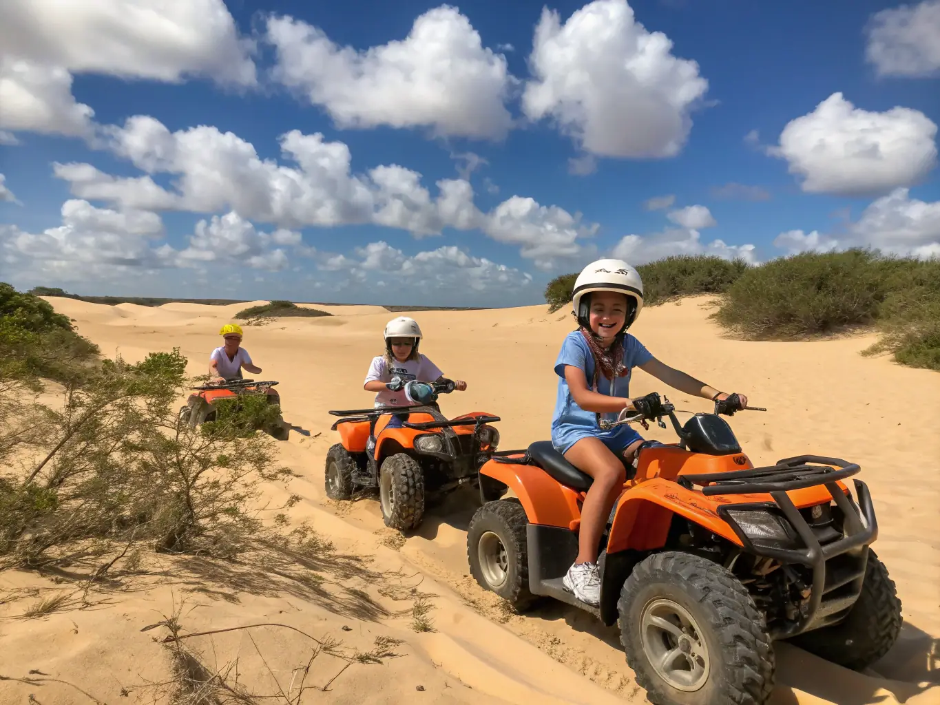 A scenic view of quad bikers riding through a picturesque landscape, emphasizing the environmental awareness and responsible riding practices promoted by the club.
