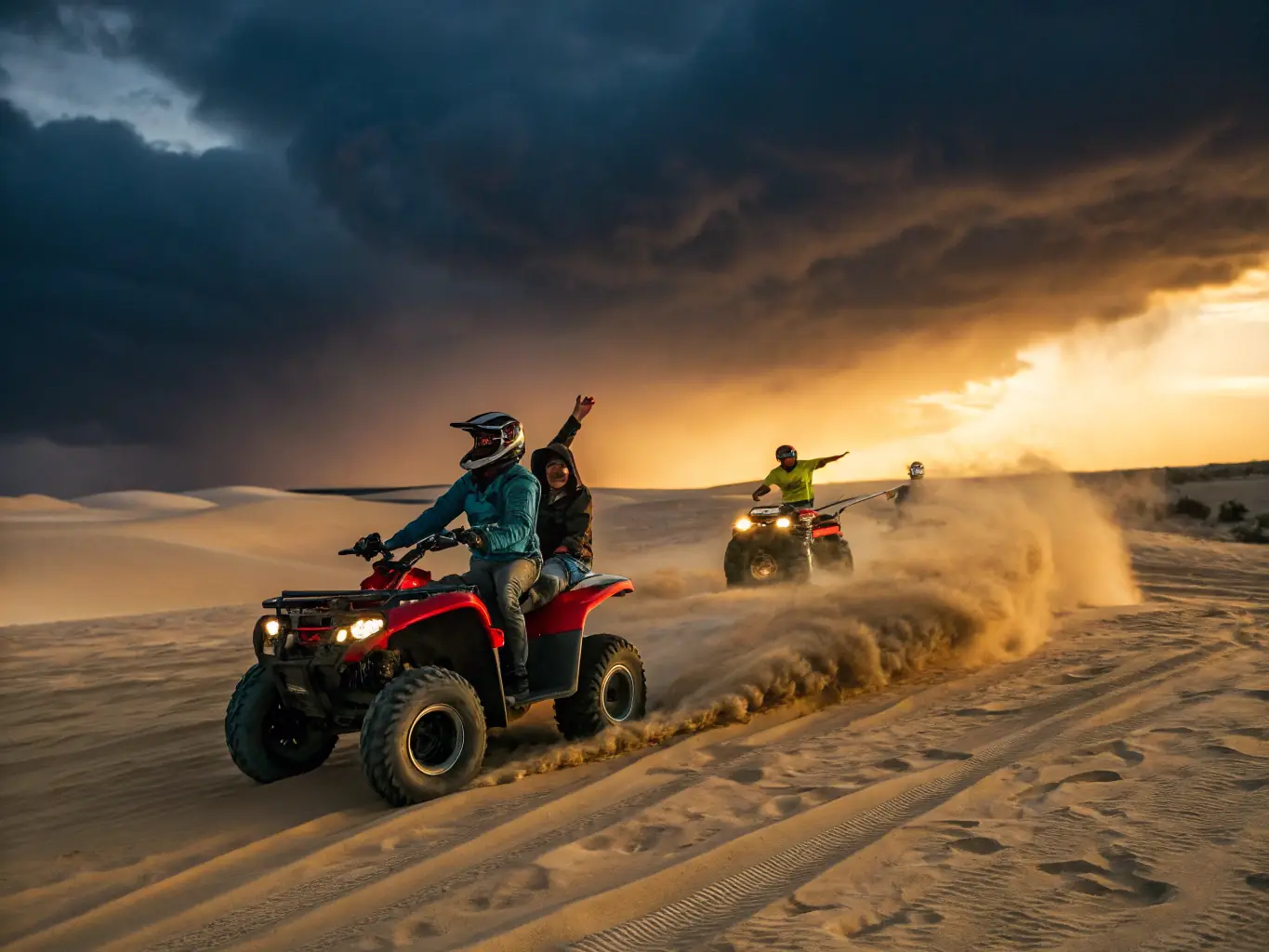 A group of quad bikers participating in a competitive event organized by ASSOC QUAD CLUB STEPHANOIS, showcasing the competitive spirit and skill involved.