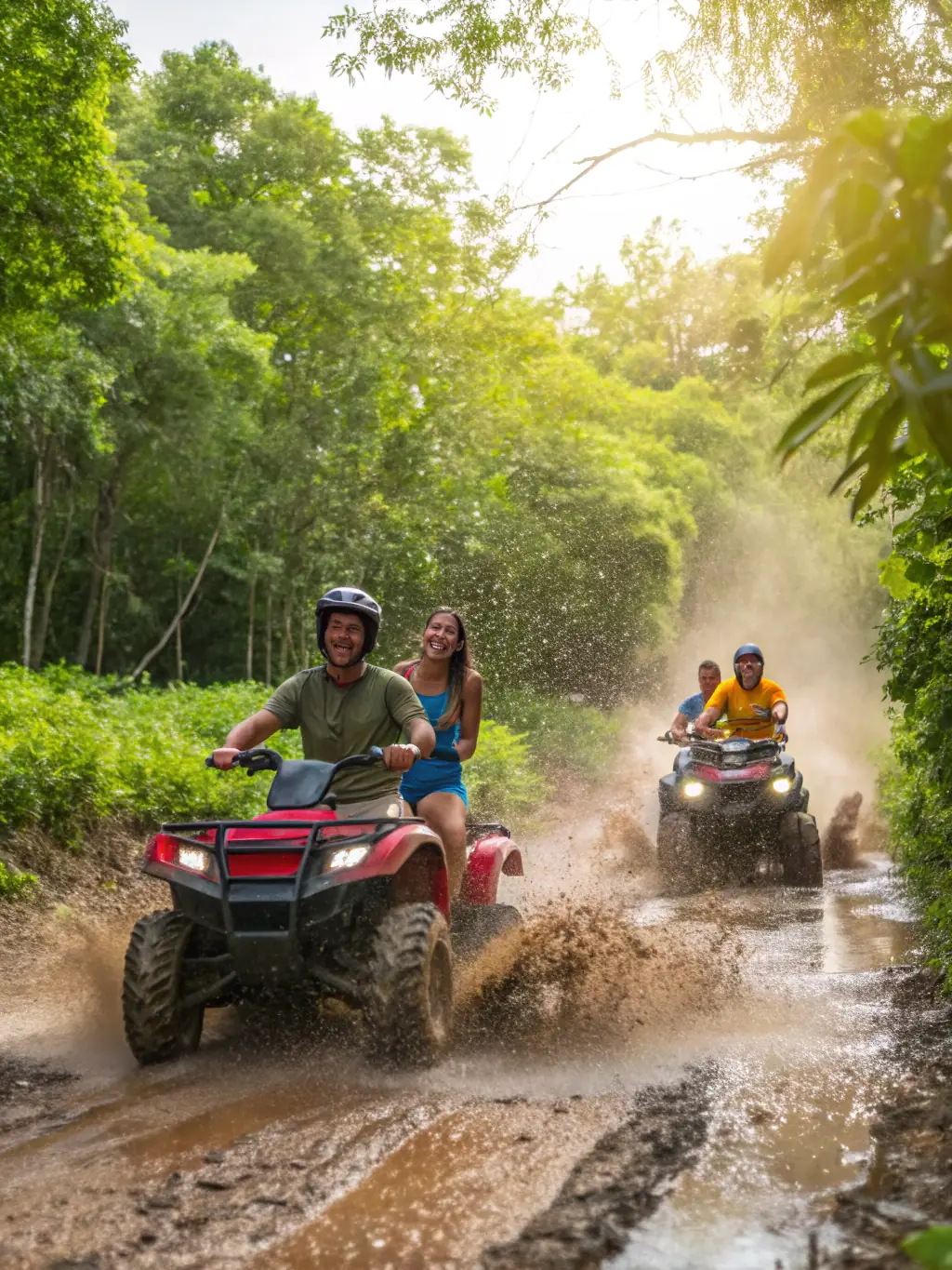 A group of quad bike riders celebrating after completing a challenging course, showcasing the sense of accomplishment and camaraderie within ASSOC QUAD CLUB STEPHANOIS.