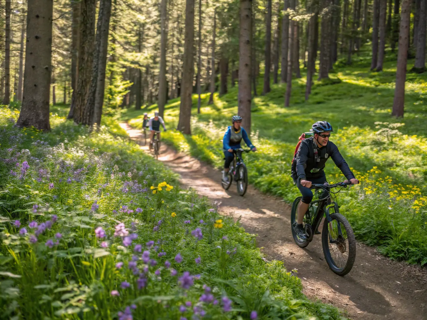 A group of quad bikers riding through a muddy trail in a forest, showcasing the adventure program offered by ASSOC QUAD CLUB STEPHANOIS.